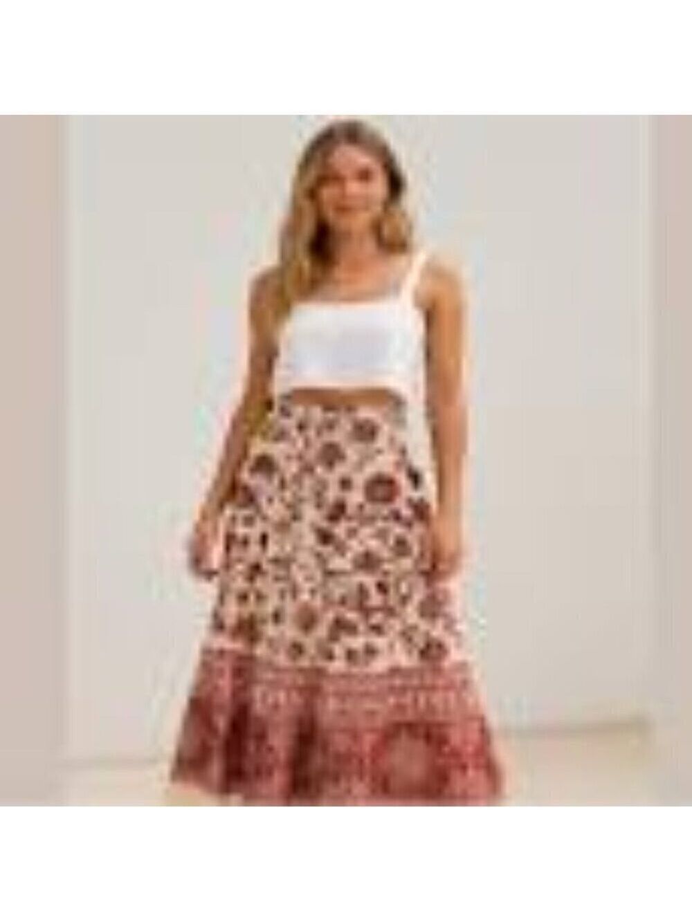 House Of Harlow 1960 Floral Boho Linen Blend Midi Skirt Size M